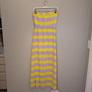Splendid Strapless Maxi Dress Purple Yellow Stripe Blouson Top Lined - Size M